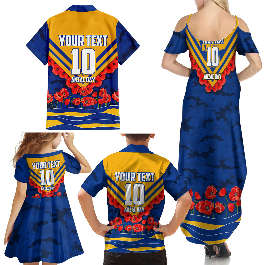 Personalised West Coast Eagles ANZAC Family Matching Summer Maxi Dress and Hawaiian Shirt Military Remembrance Australian Football Mascot Camouflage