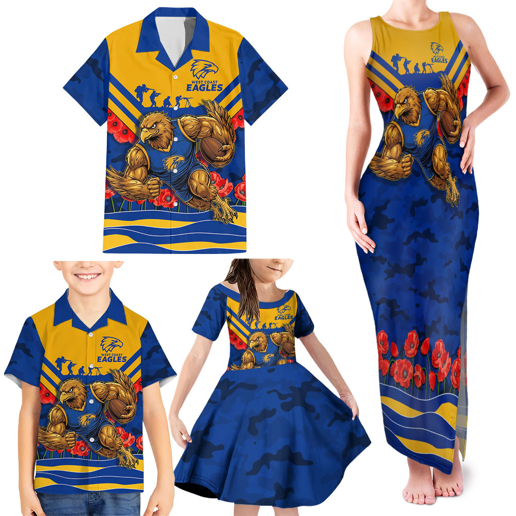 Personalised West Coast Eagles ANZAC Family Matching Tank Maxi Dress and Hawaiian Shirt Military Remembrance Australian Football Mascot Camouflage