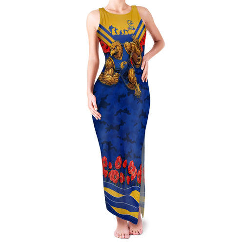 Personalised West Coast Eagles ANZAC Family Matching Tank Maxi Dress and Hawaiian Shirt Military Remembrance Australian Football Mascot Camouflage