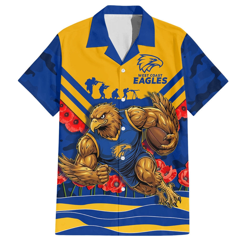 Personalised West Coast Eagles ANZAC Hawaiian Shirt Military Remembrance Australian Football Mascot Camouflage