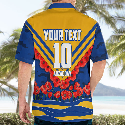 Personalised West Coast Eagles ANZAC Hawaiian Shirt Military Remembrance Australian Football Mascot Camouflage