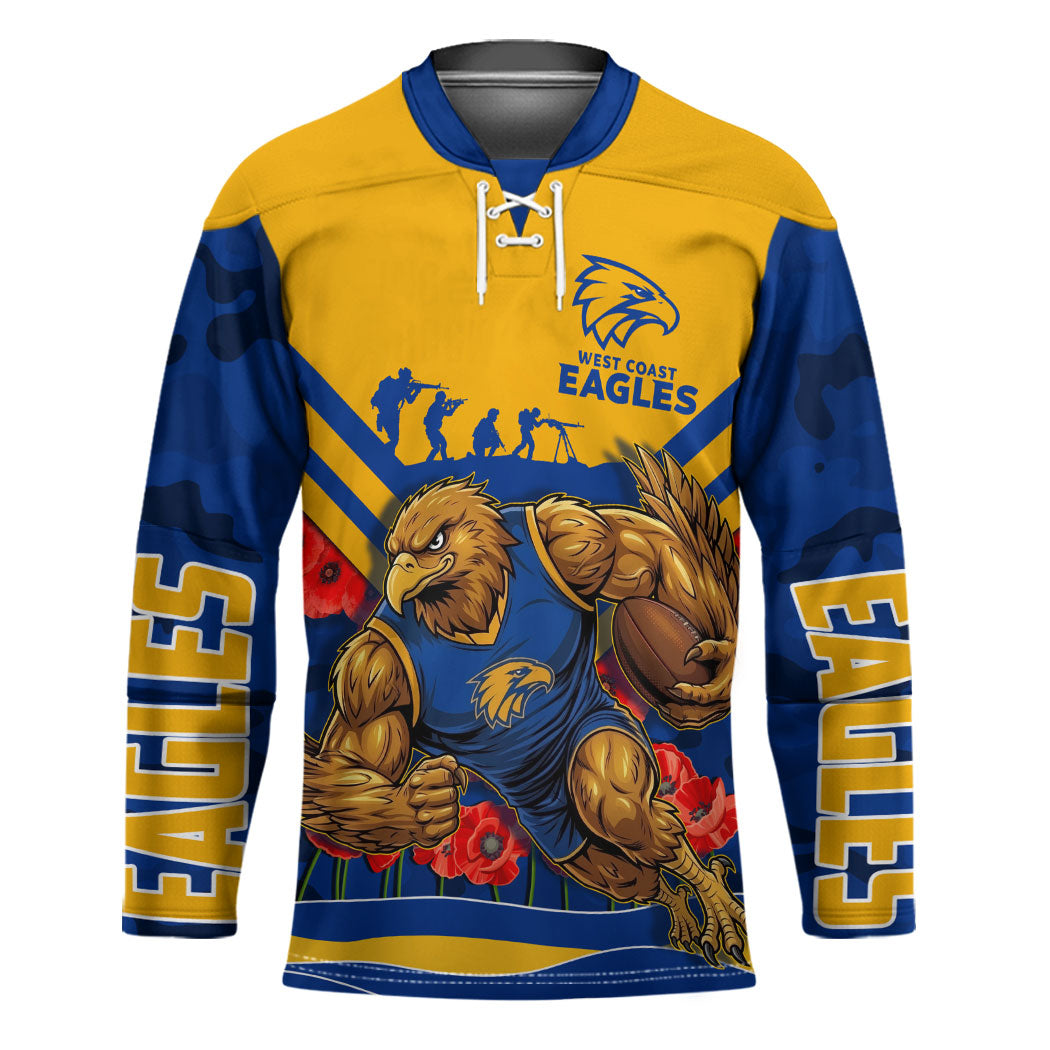 Personalised West Coast Eagles ANZAC Hockey Jersey Military Remembrance Australian Football Mascot Camouflage