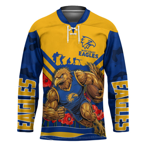 Personalised West Coast Eagles ANZAC Hockey Jersey Military Remembrance Australian Football Mascot Camouflage