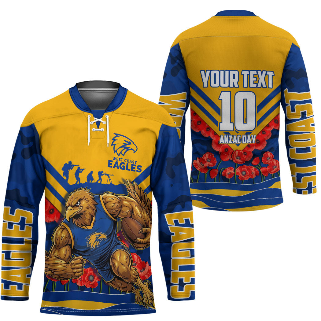 Personalised West Coast Eagles ANZAC Hockey Jersey Military Remembrance Australian Football Mascot Camouflage