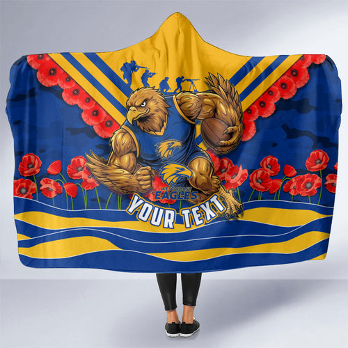Personalised West Coast Eagles ANZAC Hooded Blanket Military Remembrance Australian Football Mascot Camouflage
