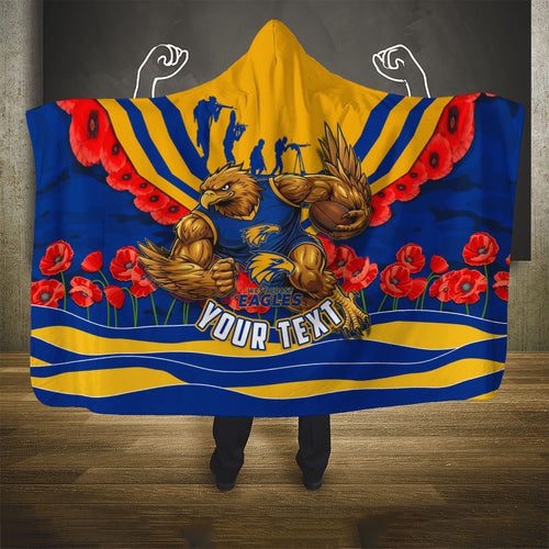 Personalised West Coast Eagles ANZAC Hooded Blanket Military Remembrance Australian Football Mascot Camouflage