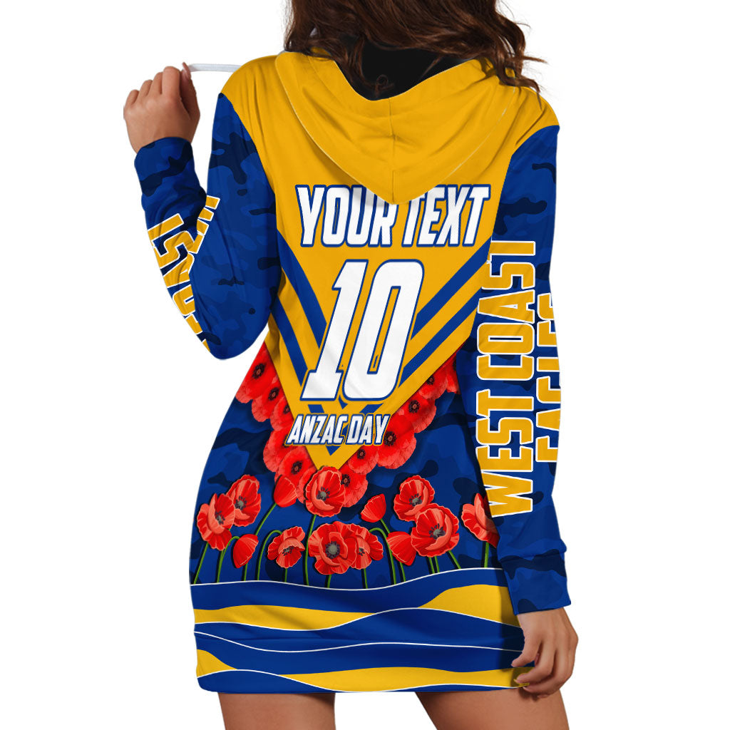 Personalised West Coast Eagles ANZAC Hoodie Dress Military Remembrance Australian Football Mascot Camouflage