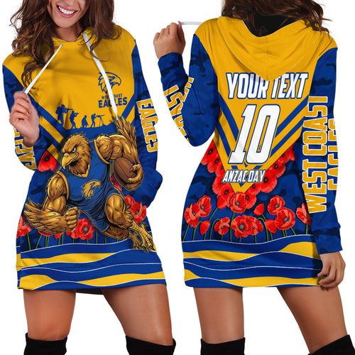 Personalised West Coast Eagles ANZAC Hoodie Dress Military Remembrance Australian Football Mascot Camouflage