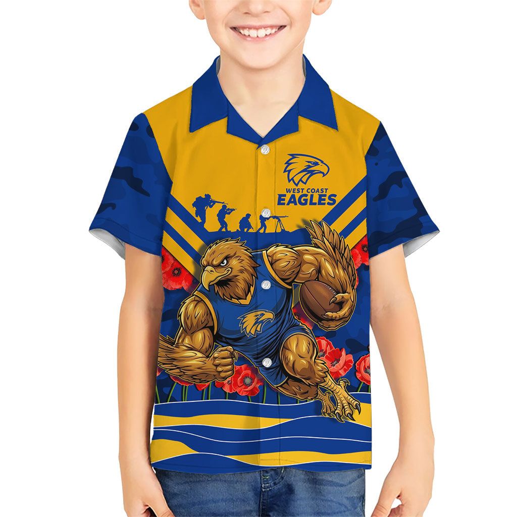 Personalised West Coast Eagles ANZAC Kid Hawaiian Shirt Military Remembrance Australian Football Mascot Camouflage