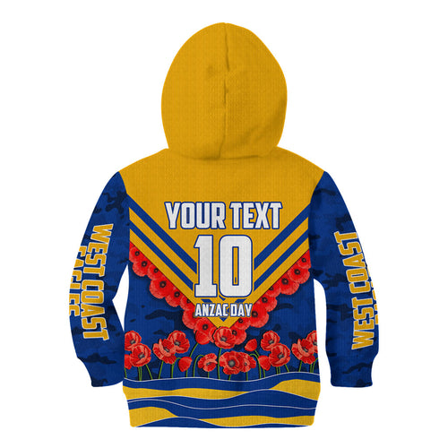Personalised West Coast Eagles ANZAC Kid Hoodie Military Remembrance Australian Football Mascot Camouflage