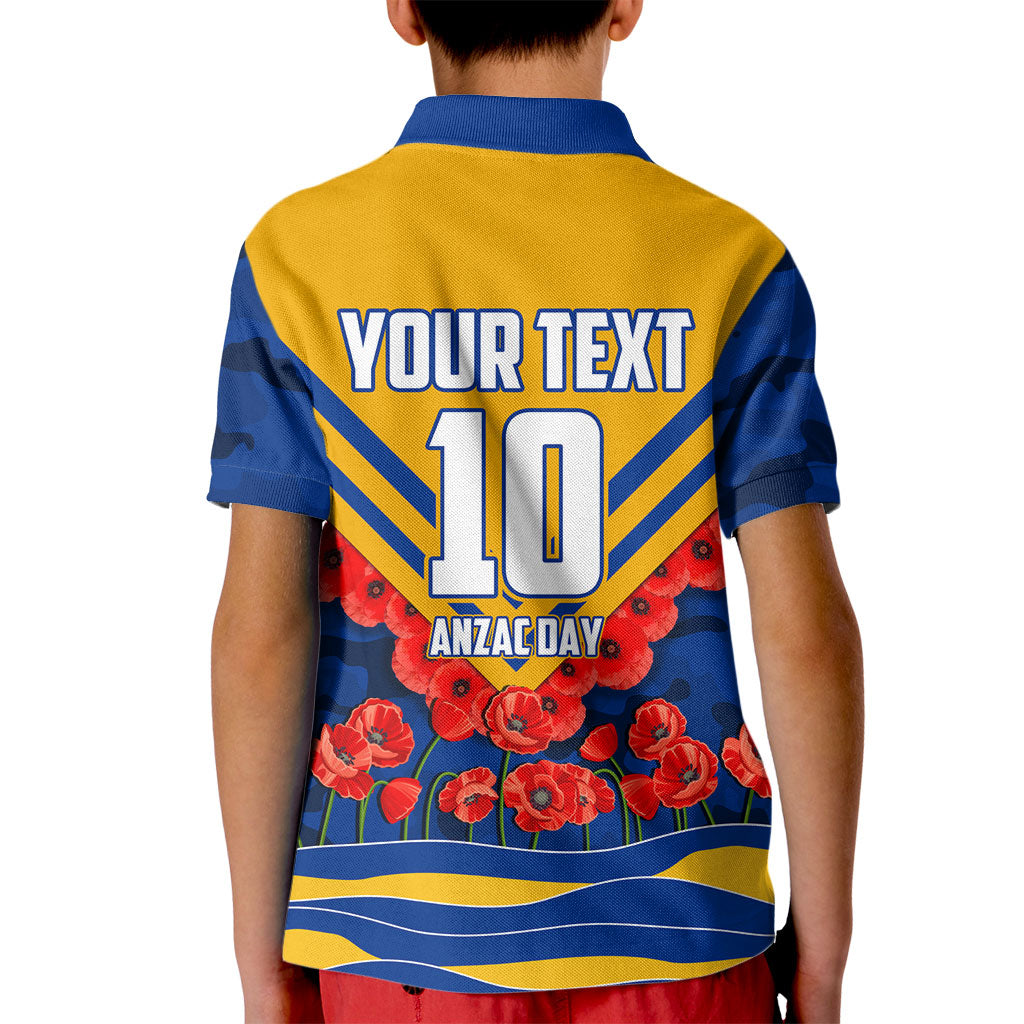 Personalised West Coast Eagles ANZAC Kid Polo Shirt Military Remembrance Australian Football Mascot Camouflage