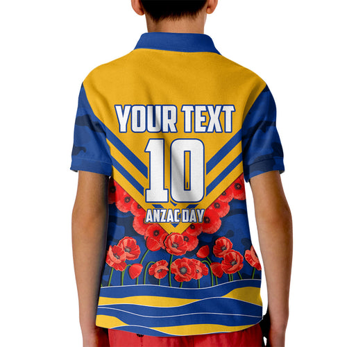 Personalised West Coast Eagles ANZAC Kid Polo Shirt Military Remembrance Australian Football Mascot Camouflage