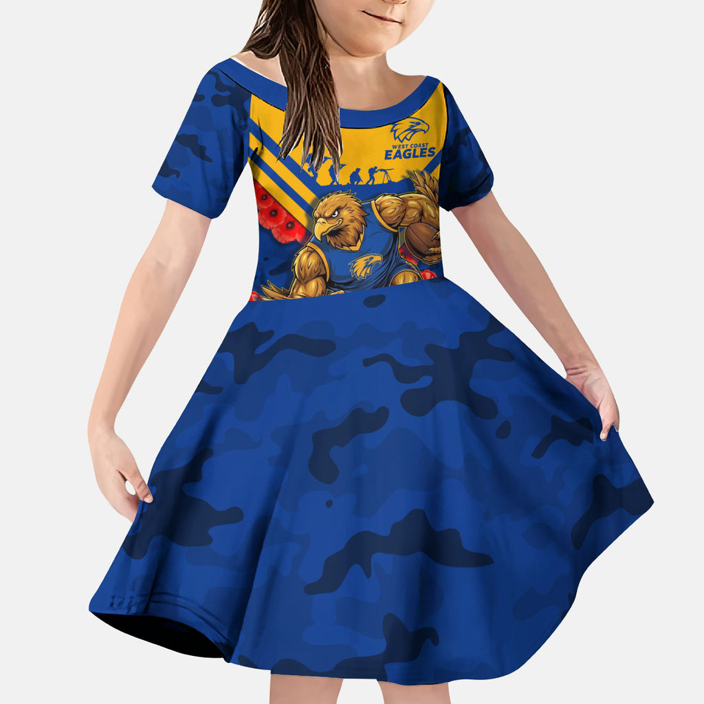 Personalised West Coast Eagles ANZAC Kid Short Sleeve Dress Military Remembrance Australian Football Mascot Camouflage