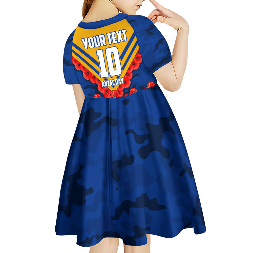 Personalised West Coast Eagles ANZAC Kid Short Sleeve Dress Military Remembrance Australian Football Mascot Camouflage