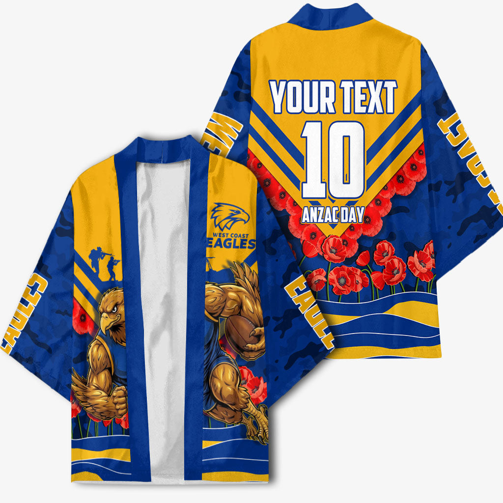 Personalised West Coast Eagles ANZAC Kimono Military Remembrance Australian Football Mascot Camouflage