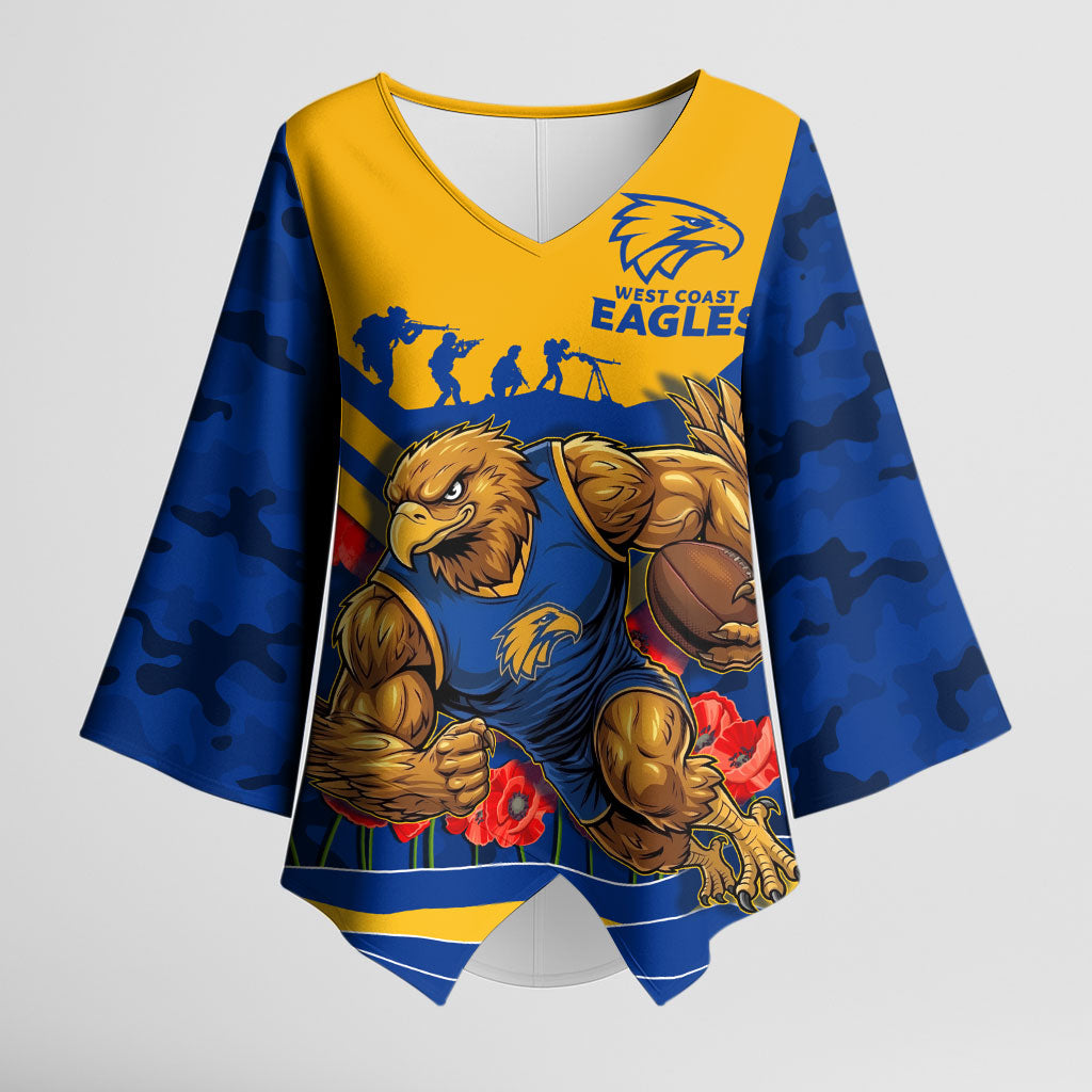 Personalised West Coast Eagles ANZAC Kimono Sleeve Blouse Military Remembrance Australian Football Mascot Camouflage