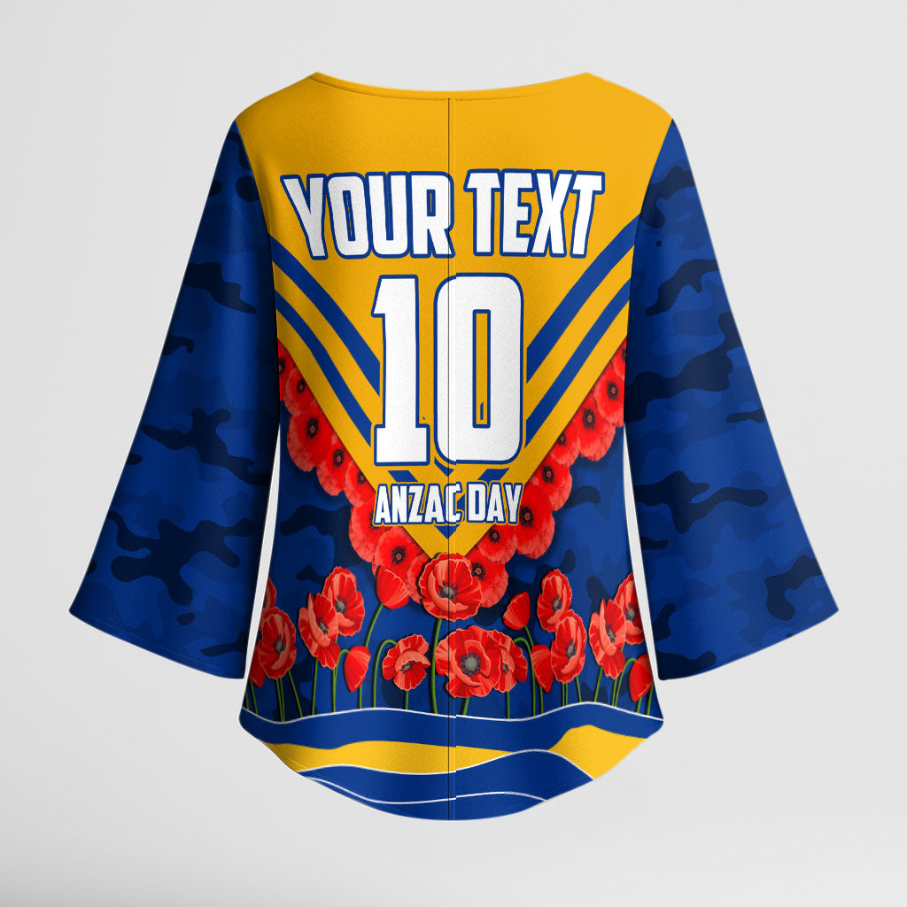 Personalised West Coast Eagles ANZAC Kimono Sleeve Blouse Military Remembrance Australian Football Mascot Camouflage