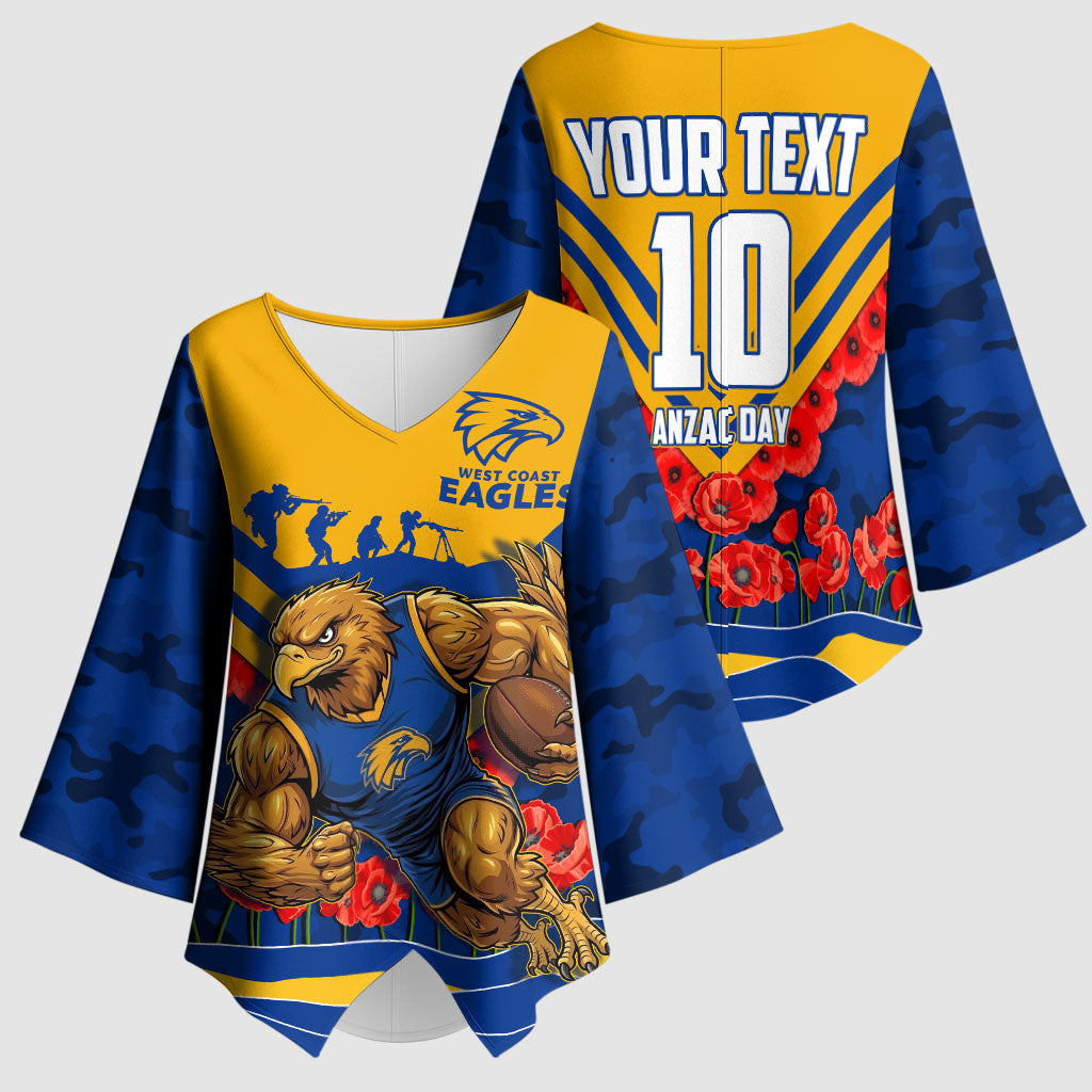 Personalised West Coast Eagles ANZAC Kimono Sleeve Blouse Military Remembrance Australian Football Mascot Camouflage