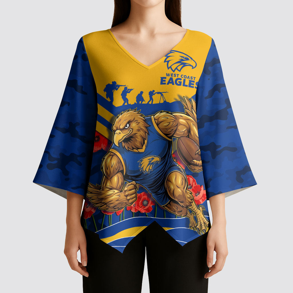 Personalised West Coast Eagles ANZAC Kimono Sleeve Blouse Military Remembrance Australian Football Mascot Camouflage