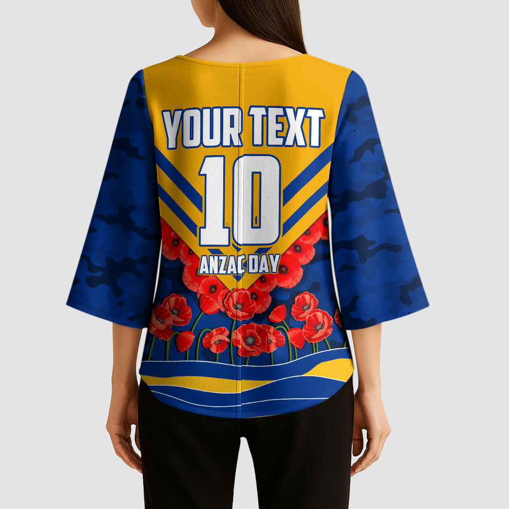 Personalised West Coast Eagles ANZAC Kimono Sleeve Blouse Military Remembrance Australian Football Mascot Camouflage
