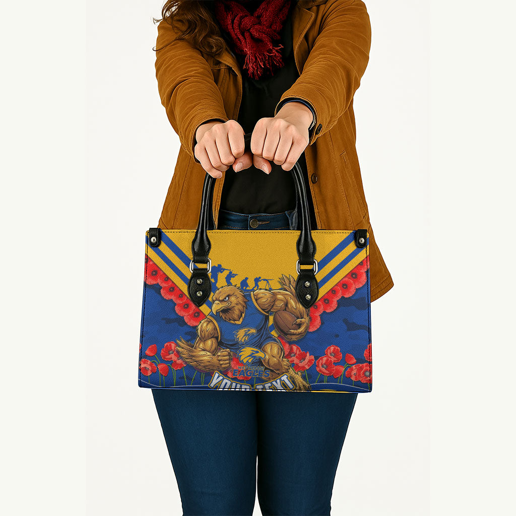 Personalised West Coast Eagles ANZAC Leather Bag Military Remembrance Australian Football Mascot Camouflage