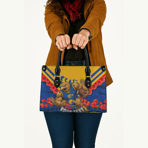 Personalised West Coast Eagles ANZAC Leather Bag Military Remembrance Australian Football Mascot Camouflage