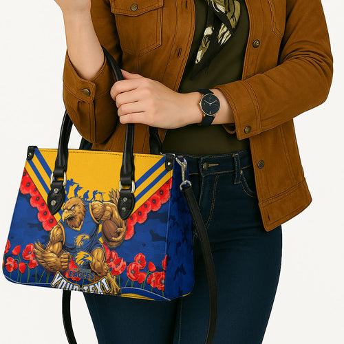 Personalised West Coast Eagles ANZAC Leather Bag Military Remembrance Australian Football Mascot Camouflage