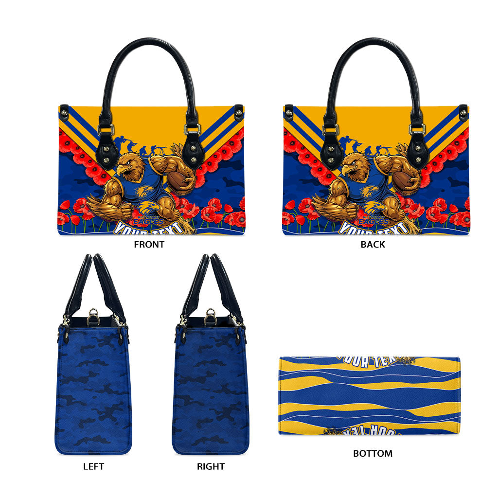 Personalised West Coast Eagles ANZAC Leather Bag Military Remembrance Australian Football Mascot Camouflage