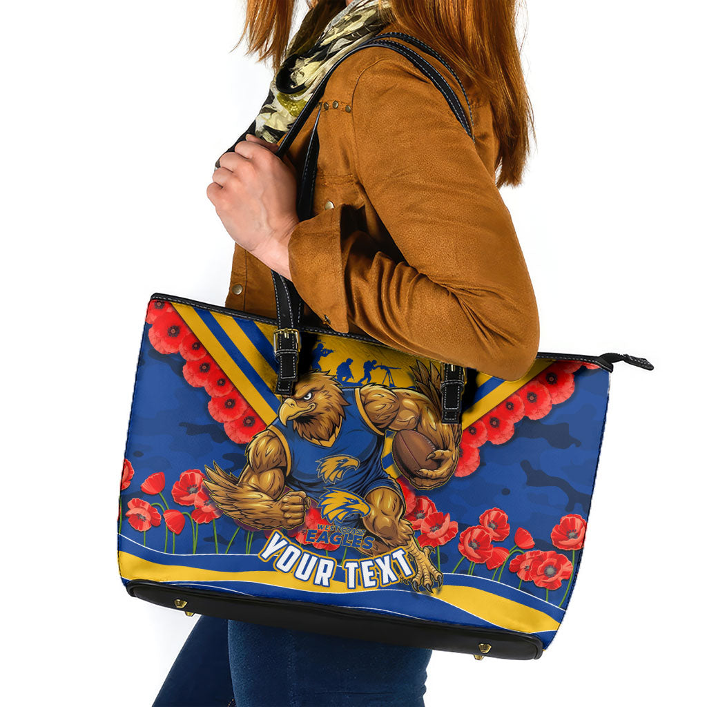 Personalised West Coast Eagles ANZAC Leather Tote Bag Military Remembrance Australian Football Mascot Camouflage