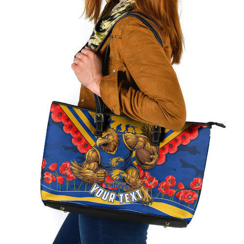 Personalised West Coast Eagles ANZAC Leather Tote Bag Military Remembrance Australian Football Mascot Camouflage
