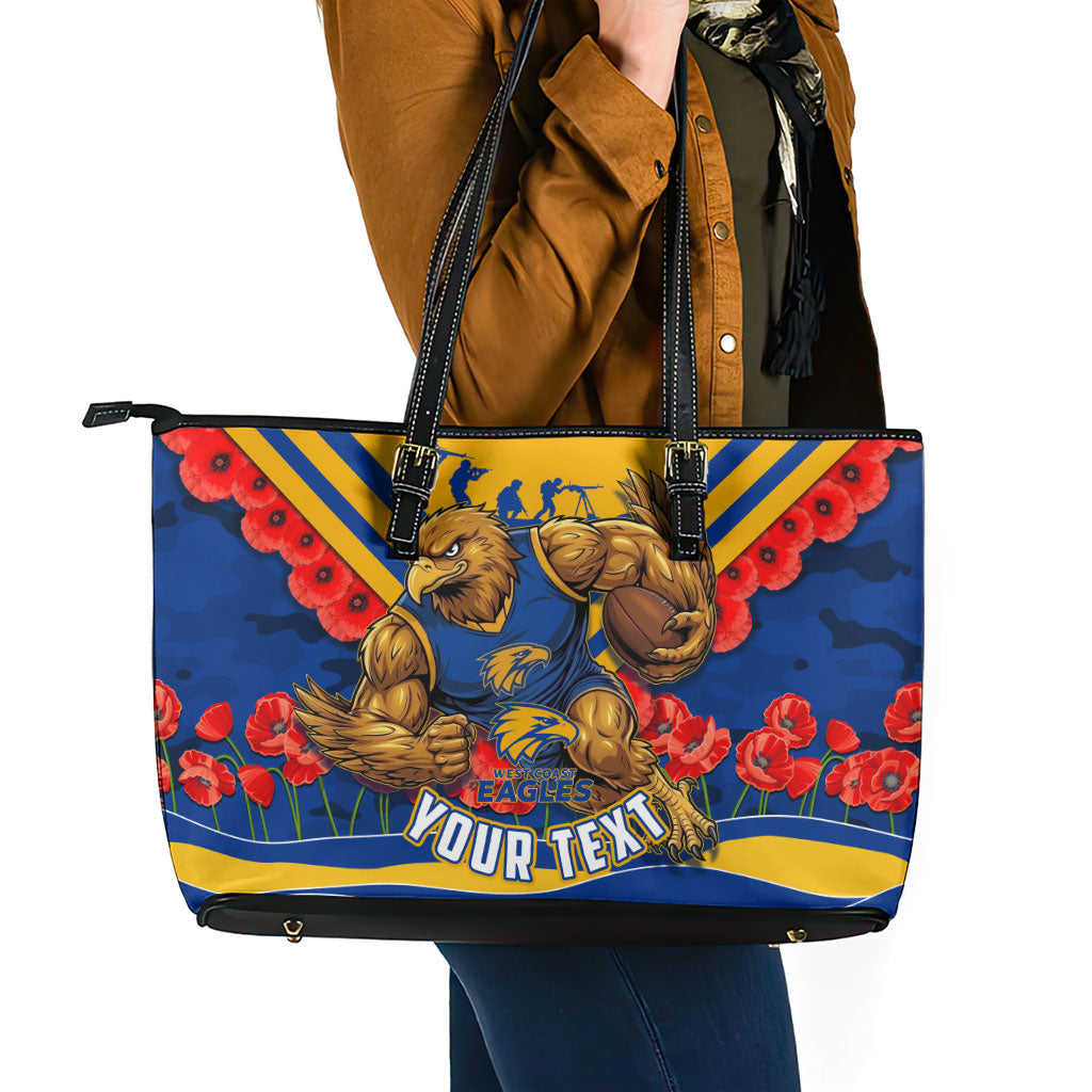 Personalised West Coast Eagles ANZAC Leather Tote Bag Military Remembrance Australian Football Mascot Camouflage