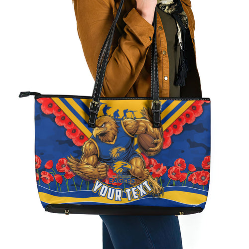 Personalised West Coast Eagles ANZAC Leather Tote Bag Military Remembrance Australian Football Mascot Camouflage