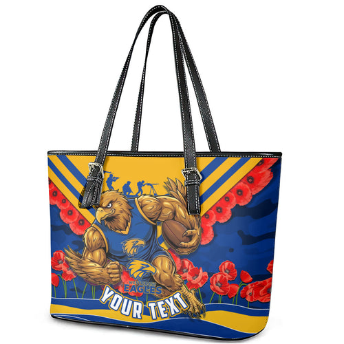 Personalised West Coast Eagles ANZAC Leather Tote Bag Military Remembrance Australian Football Mascot Camouflage