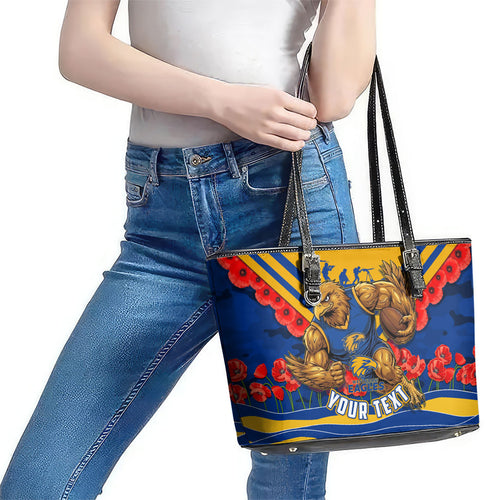 Personalised West Coast Eagles ANZAC Leather Tote Bag Military Remembrance Australian Football Mascot Camouflage