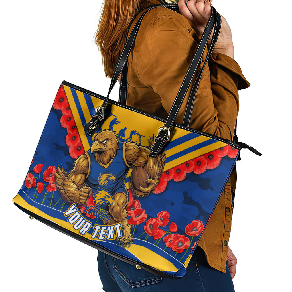 Personalised West Coast Eagles ANZAC Leather Tote Bag Military Remembrance Australian Football Mascot Camouflage