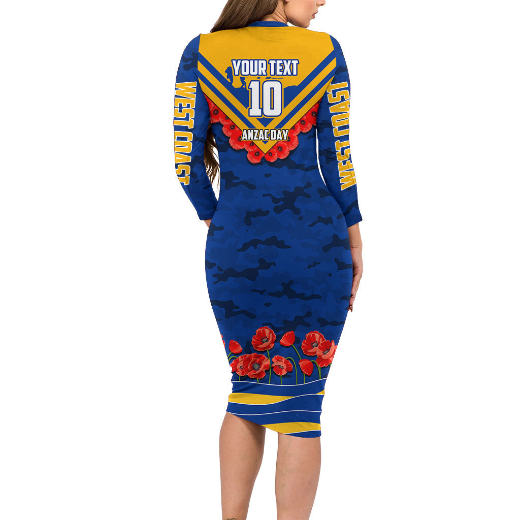 Personalised West Coast Eagles ANZAC Long Sleeve Bodycon Dress Military Remembrance Australian Football Mascot Camouflage