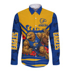 Personalised West Coast Eagles ANZAC Long Sleeve Button Shirt Military Remembrance Australian Football Mascot Camouflage