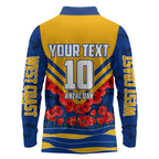 Personalised West Coast Eagles ANZAC Long Sleeve Polo Shirt Military Remembrance Australian Football Mascot Camouflage