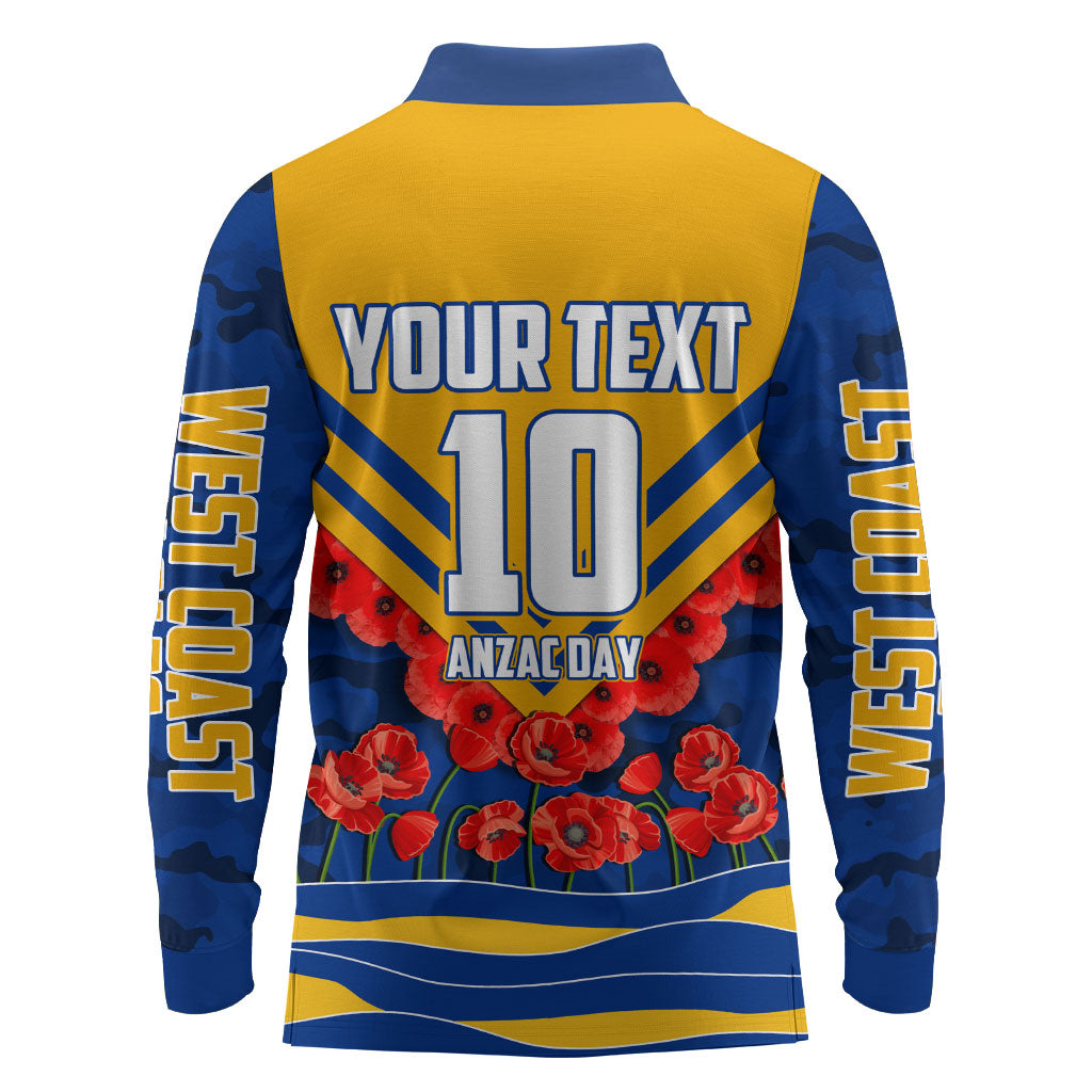 Personalised West Coast Eagles ANZAC Long Sleeve Polo Shirt Military Remembrance Australian Football Mascot Camouflage