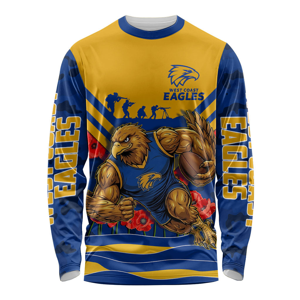 Personalised West Coast Eagles ANZAC Long Sleeve Shirt Military Remembrance Australian Football Mascot Camouflage
