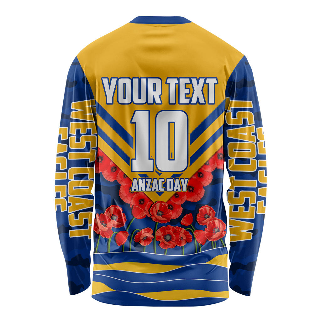 Personalised West Coast Eagles ANZAC Long Sleeve Shirt Military Remembrance Australian Football Mascot Camouflage