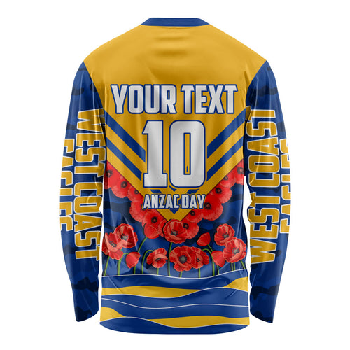 Personalised West Coast Eagles ANZAC Long Sleeve Shirt Military Remembrance Australian Football Mascot Camouflage