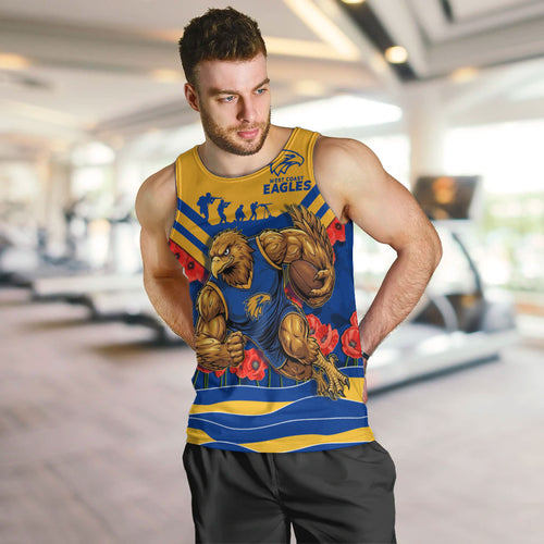 Personalised West Coast Eagles ANZAC Men Tank Top Military Remembrance Australian Football Mascot Camouflage