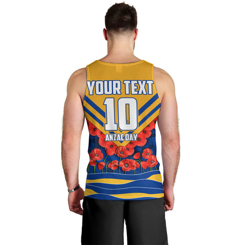 Personalised West Coast Eagles ANZAC Men Tank Top Military Remembrance Australian Football Mascot Camouflage