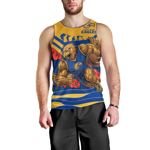 Personalised West Coast Eagles ANZAC Men Tank Top Military Remembrance Australian Football Mascot Camouflage