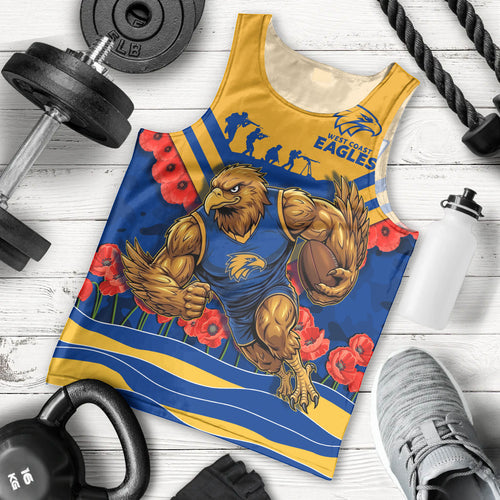 Personalised West Coast Eagles ANZAC Men Tank Top Military Remembrance Australian Football Mascot Camouflage