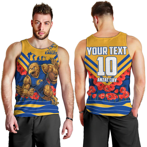 Personalised West Coast Eagles ANZAC Men Tank Top Military Remembrance Australian Football Mascot Camouflage