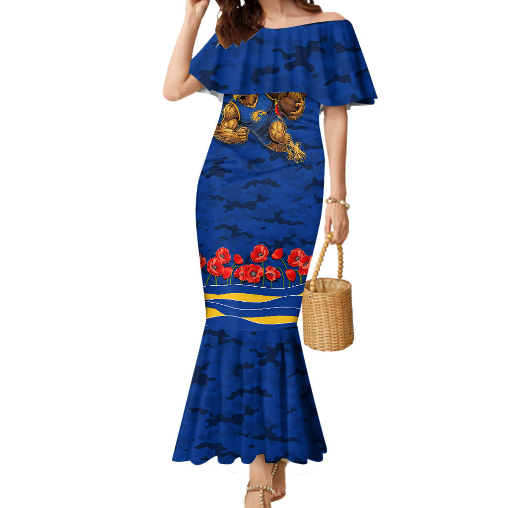 Personalised West Coast Eagles ANZAC Mermaid Dress Military Remembrance Australian Football Mascot Camouflage