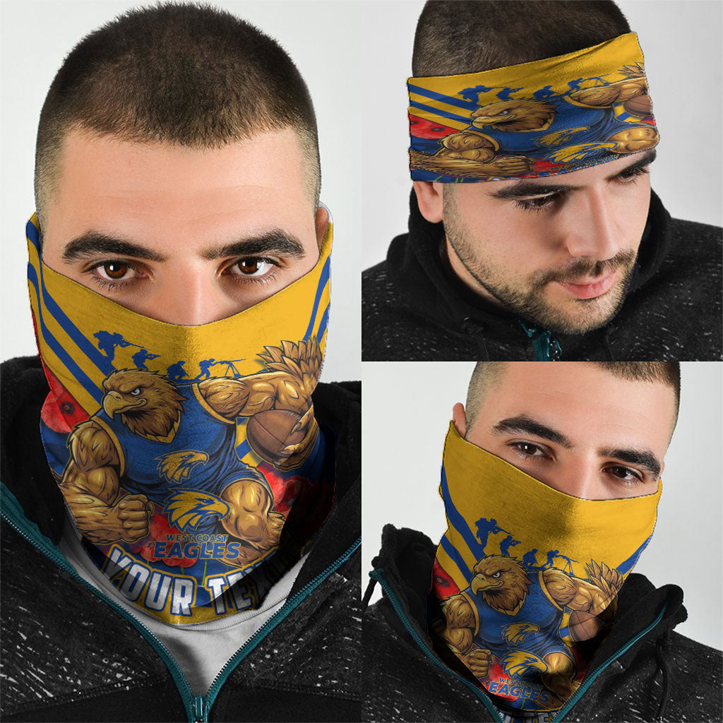 Personalised West Coast Eagles ANZAC Neck Gaiter Military Remembrance Australian Football Mascot Camouflage