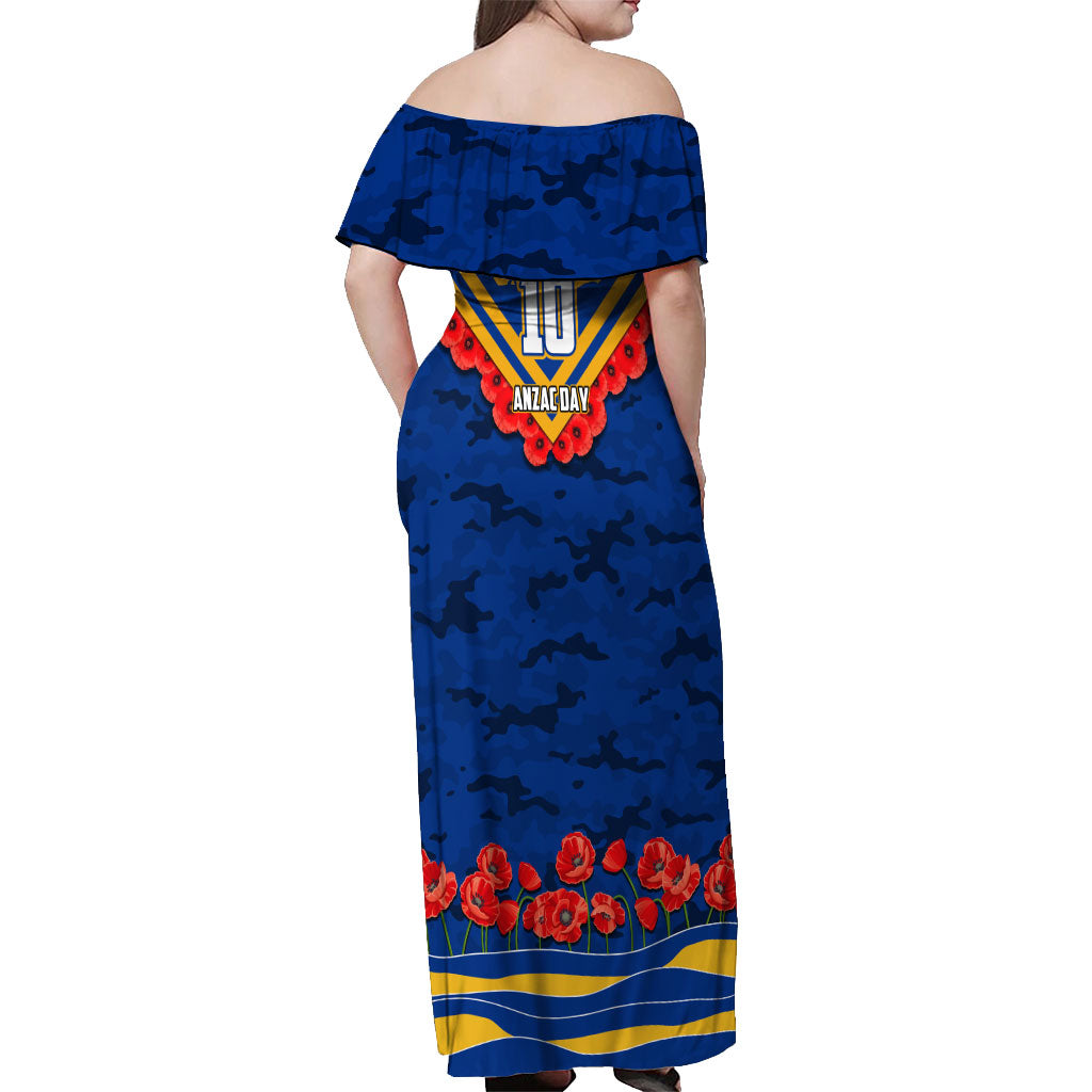 Personalised West Coast Eagles ANZAC Off Shoulder Maxi Dress Military Remembrance Australian Football Mascot Camouflage